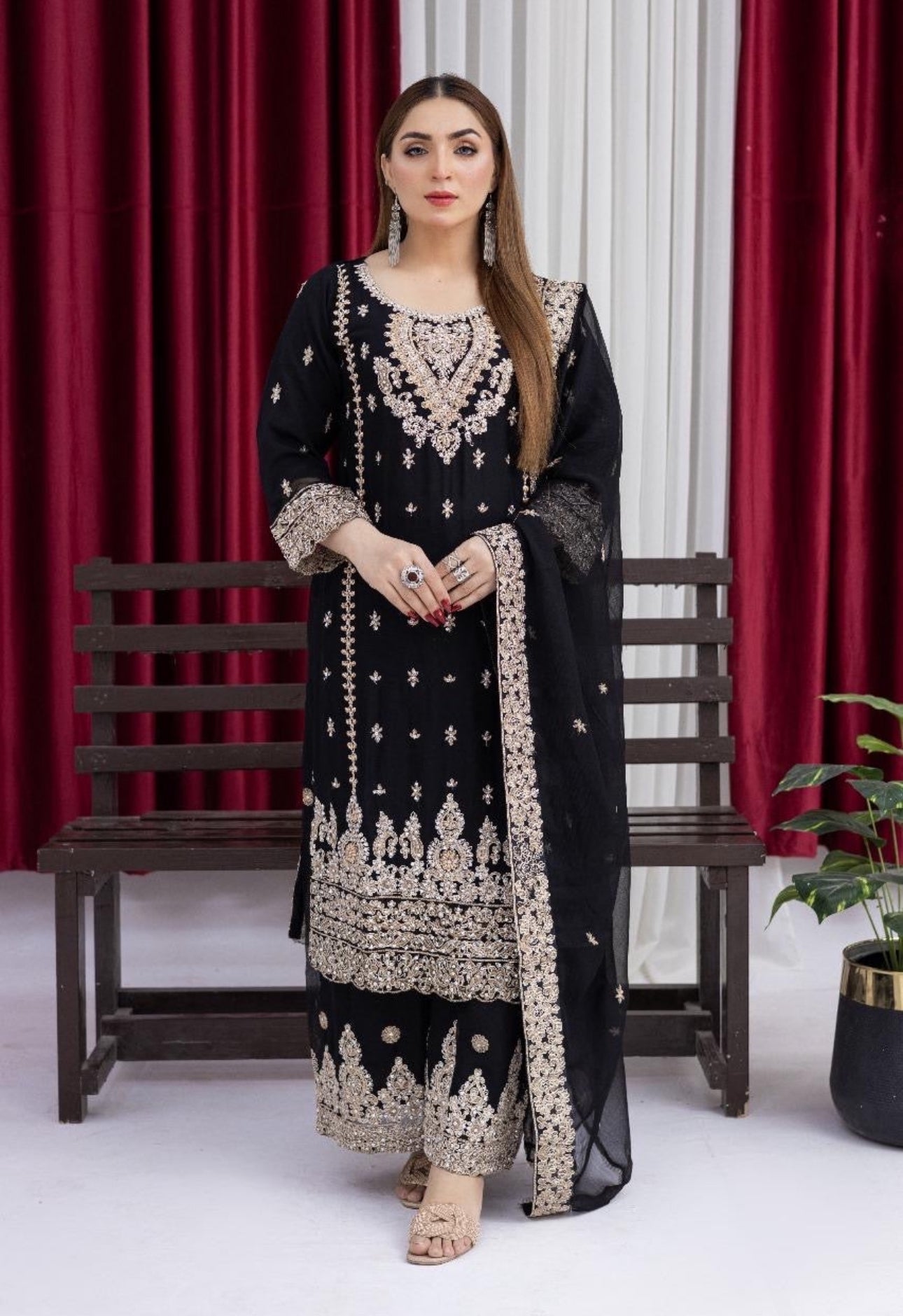 Brit designer Chiffon _81042 Pakistani ladies suit black B181