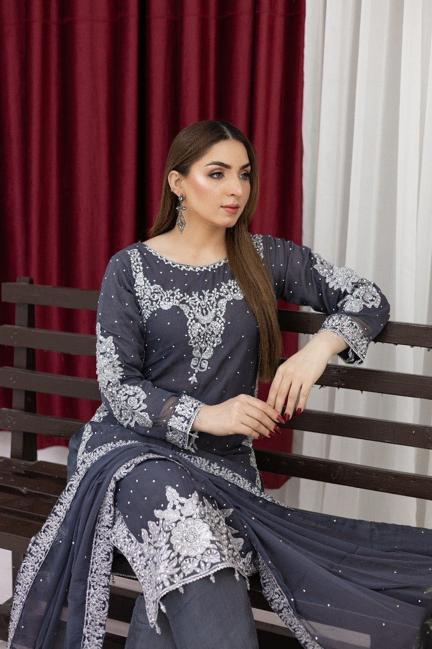 Brit Mother and Daughter 3 piece Chiffon_81039 gray B92