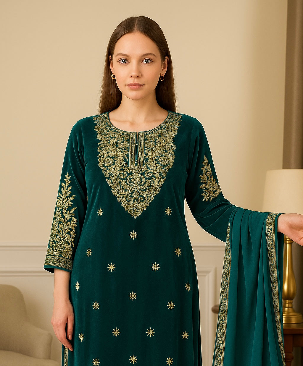 Brit 3 piece velvet_7054 ladies suit teal B49