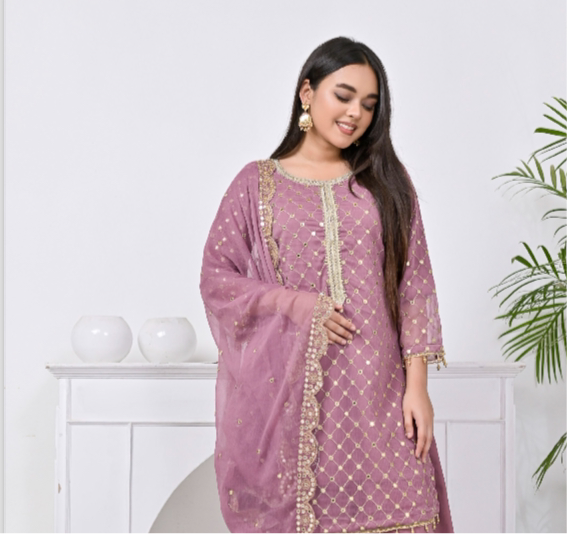 Brit 3 piece chiffon Faarshi shalwar _9002 Pakistani suits B77