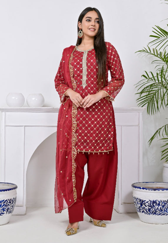 Brit 3 piece chiffon Faarshi shalwar _9002 Pakistani suits B77