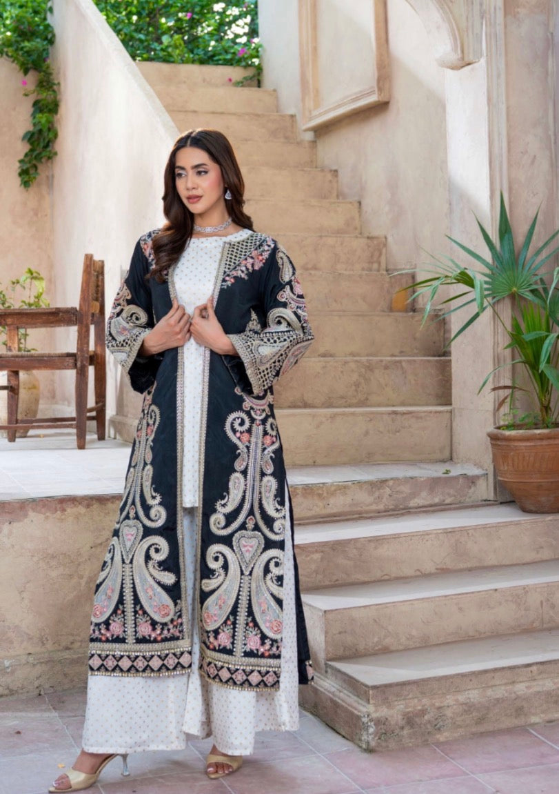 Ethnic 2 piece luxury Raw silk ladies Maxi dress B684