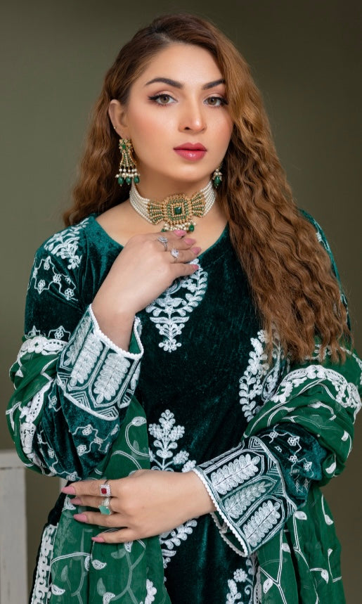 Brit 3 piece velvet_6012 Pakistani ladies suit green B20