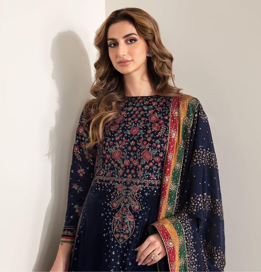 Brit 3 piece velvet _4091 Pakistani ladies suits Navy P2