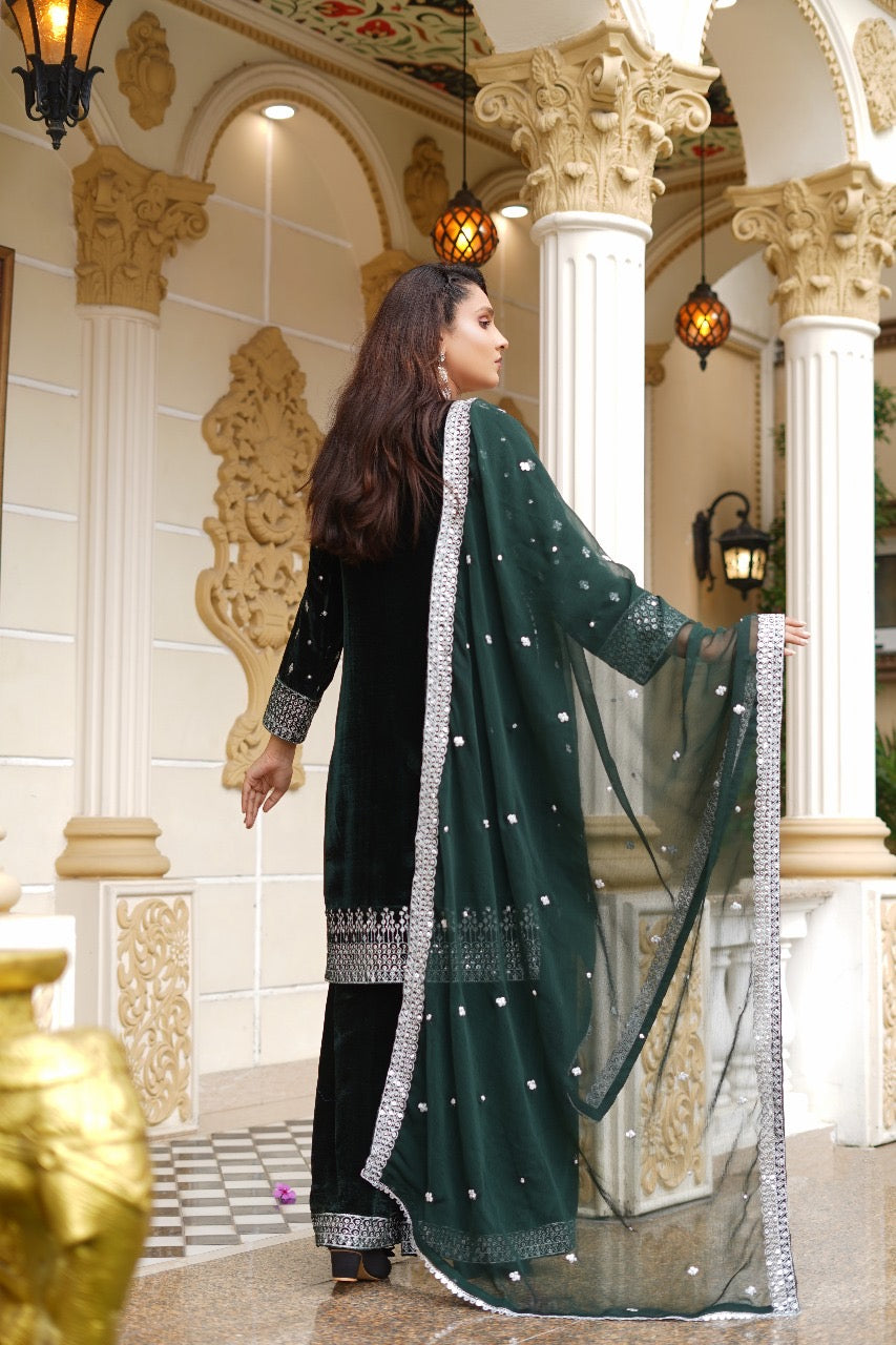 Brit Valvet 3 piece with chiffon dupata _3024 green B276