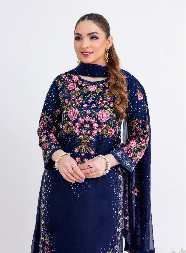 Brit 3 piece chiffon mother and daughter _8086 Navy ladies suit B75