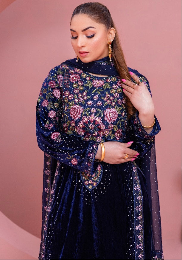 Brit 3 piece velvet_5012 Pakistani ladies suit navy B4