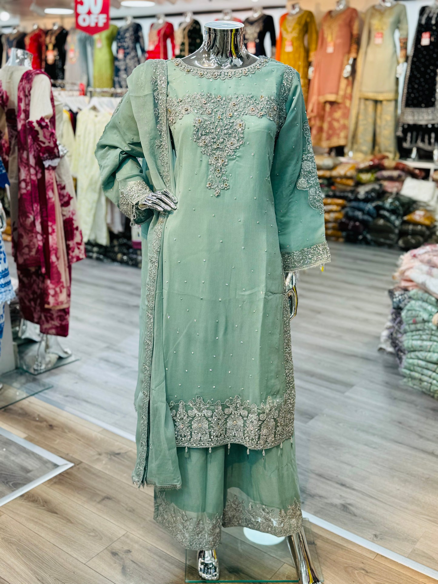 Brit 3 piece Chiffon_1000285 light ferozy B198