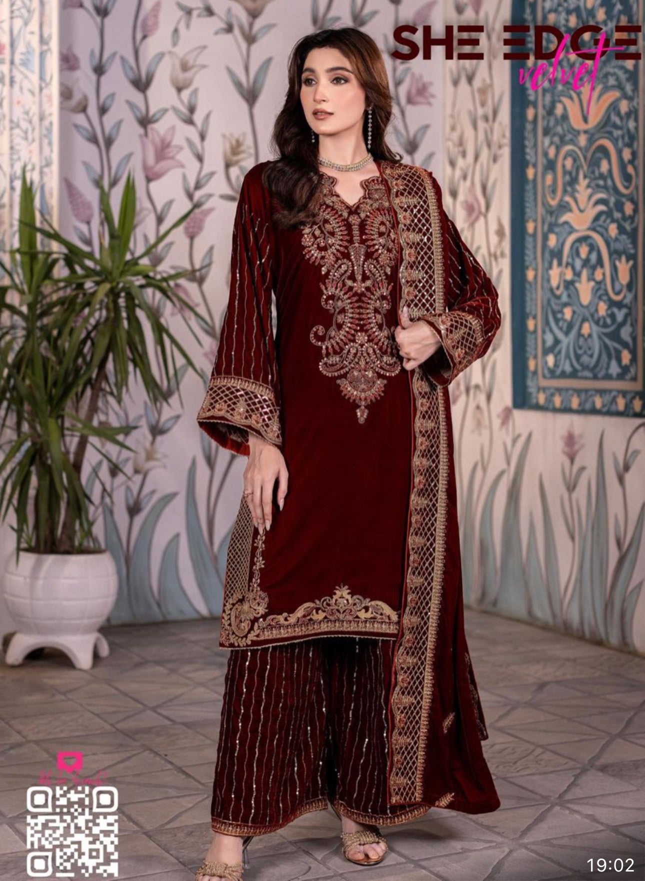 Brit 3 piece luxury 11000 Valvet_81042 Pakistani ladies suit Mehroon B282