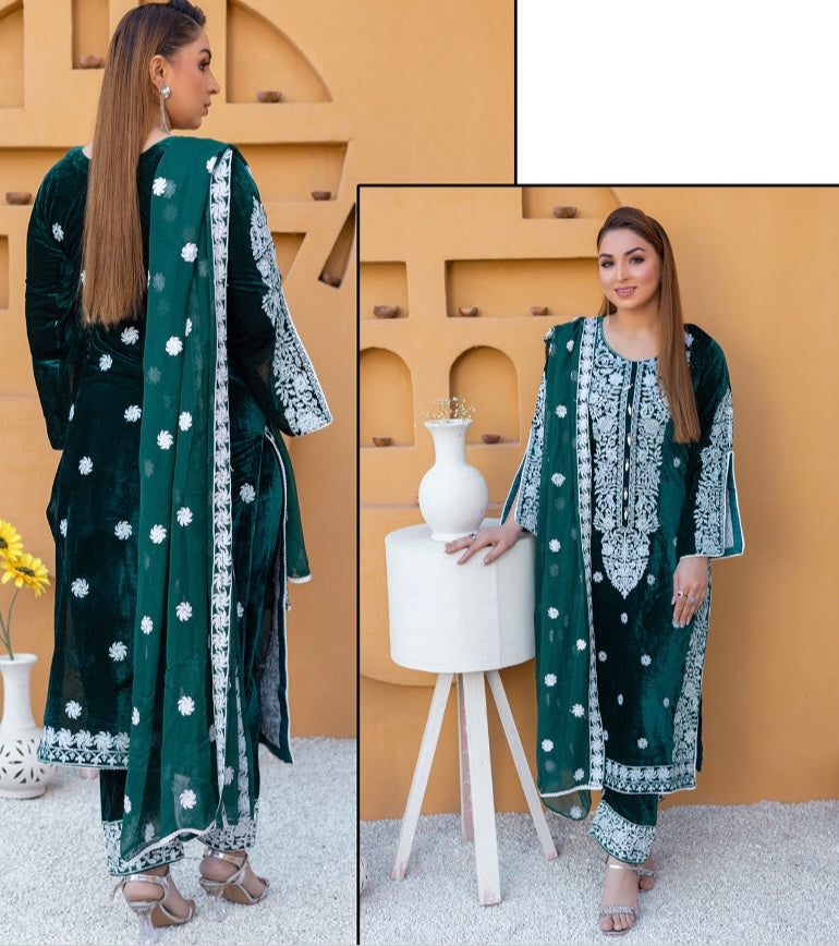 Brit 3 piece velvet_6088 ladies suit Teal B39