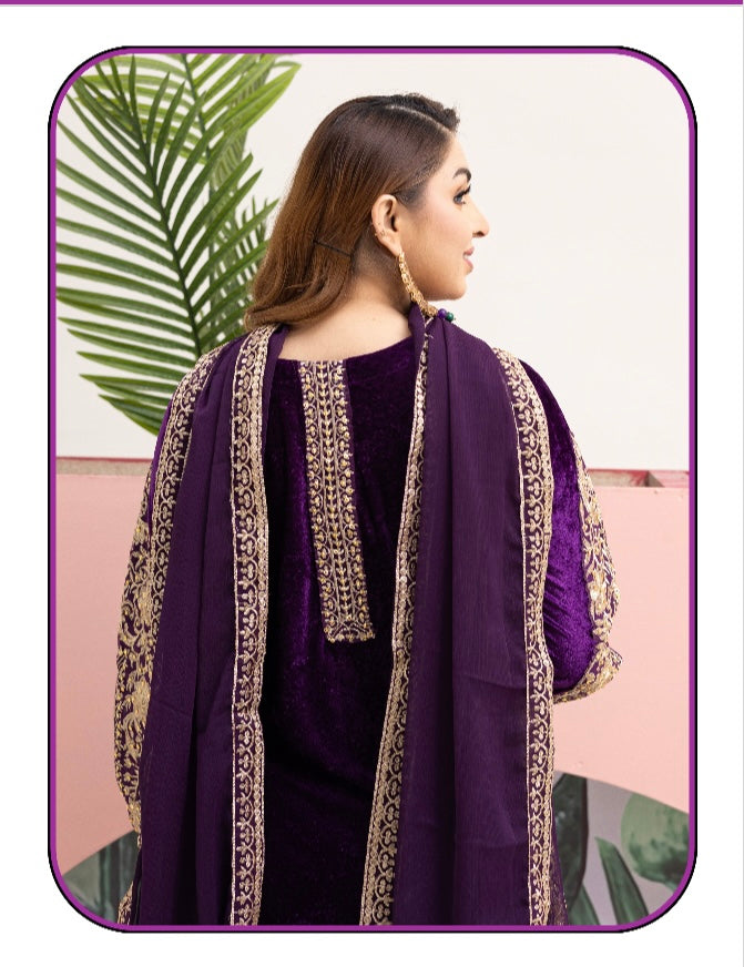 Brit 3 piece velvet_7056 ladies suit purple B49