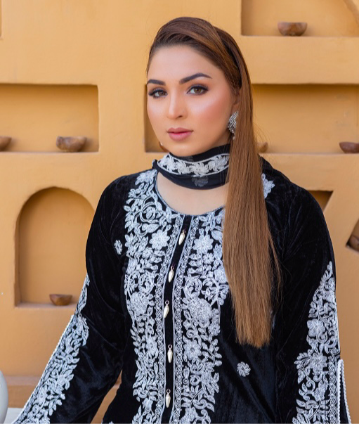 Brit 3 piece velvet_6086 ladies suit Black B39