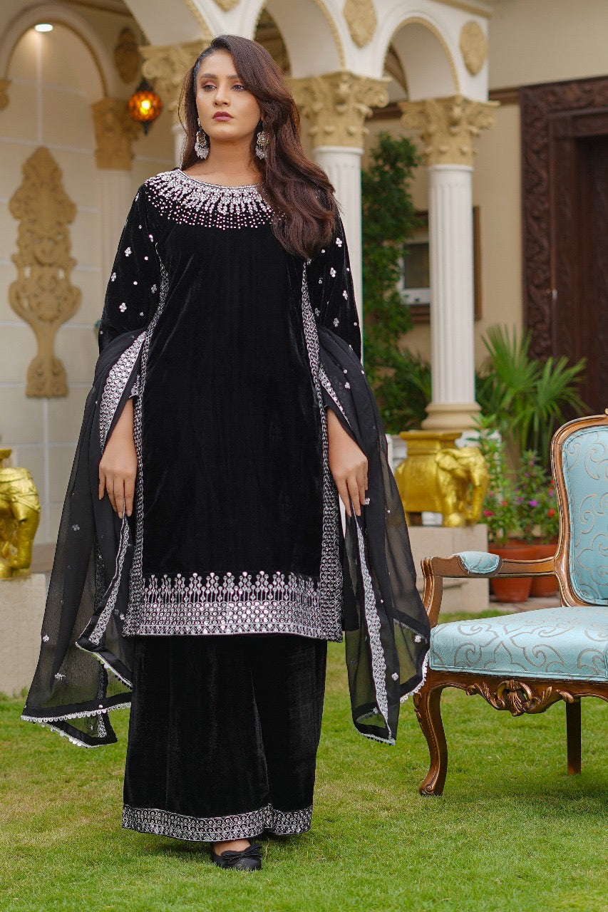 Brit Valvet 3 piece with chiffon dupata _3024 Black B276