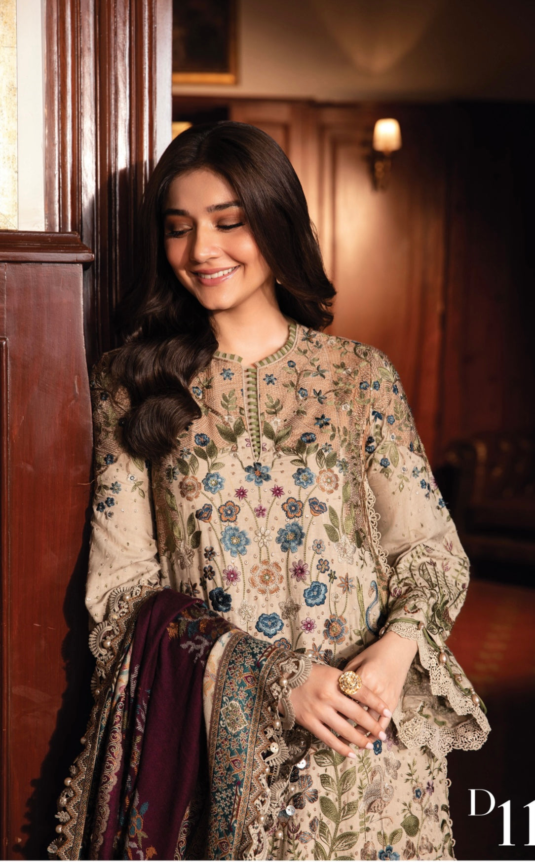 M B original 3 piece stitched_4055 Pakistani winter dress
