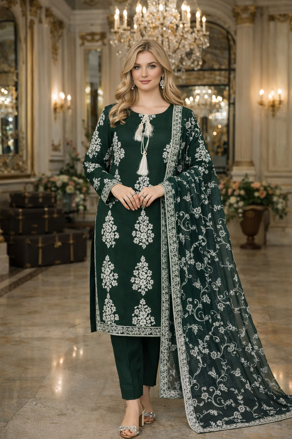 Brit 3 piece Chiffon _81042 Pakistani ladies suitTeal B462