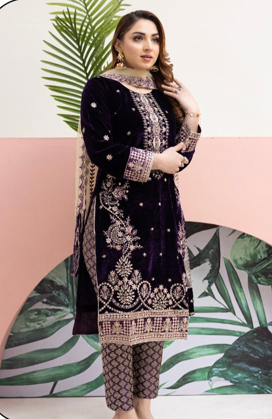 Brit Valvet 3 piece_7045 Pakistani ladies suit purple B37