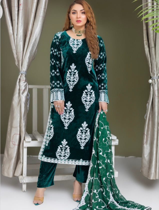 Brit 3 piece velvet_6012 Pakistani ladies suit green B20
