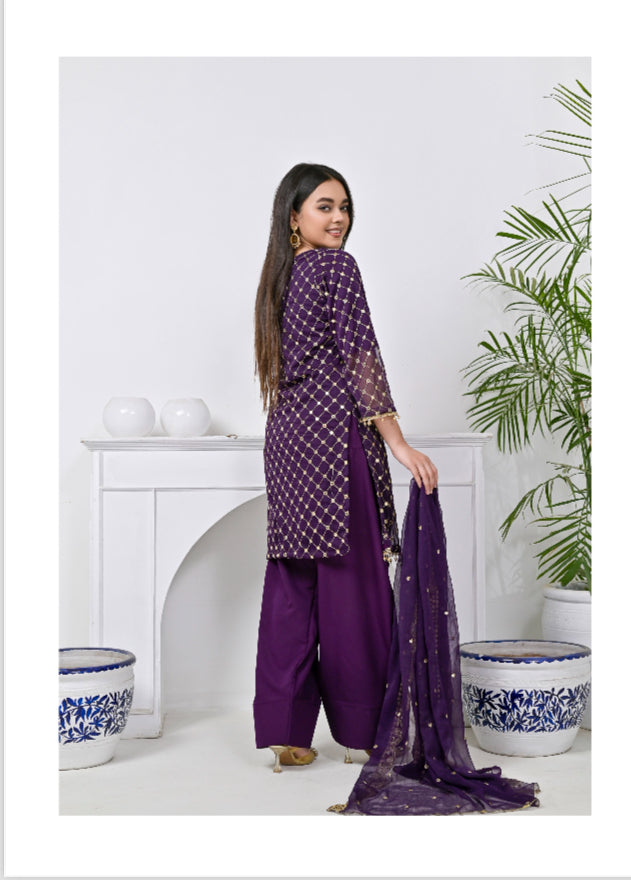 Brit 3 piece chiffon Faarshi shalwar _9002 Pakistani suits B77