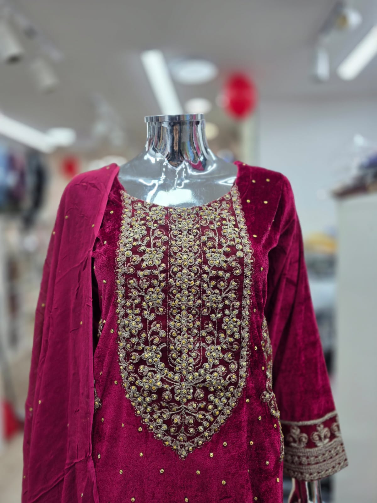 Brit 3 piece velvet_7053 ladies suit red B48
