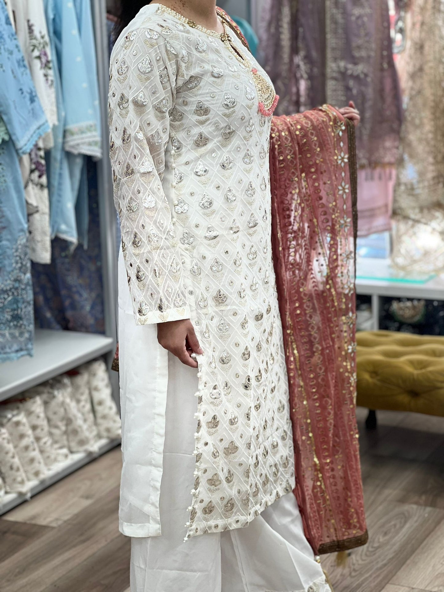 Brit 3 piece luxury chiffon _81042 Pakistani ladies suit pink B226