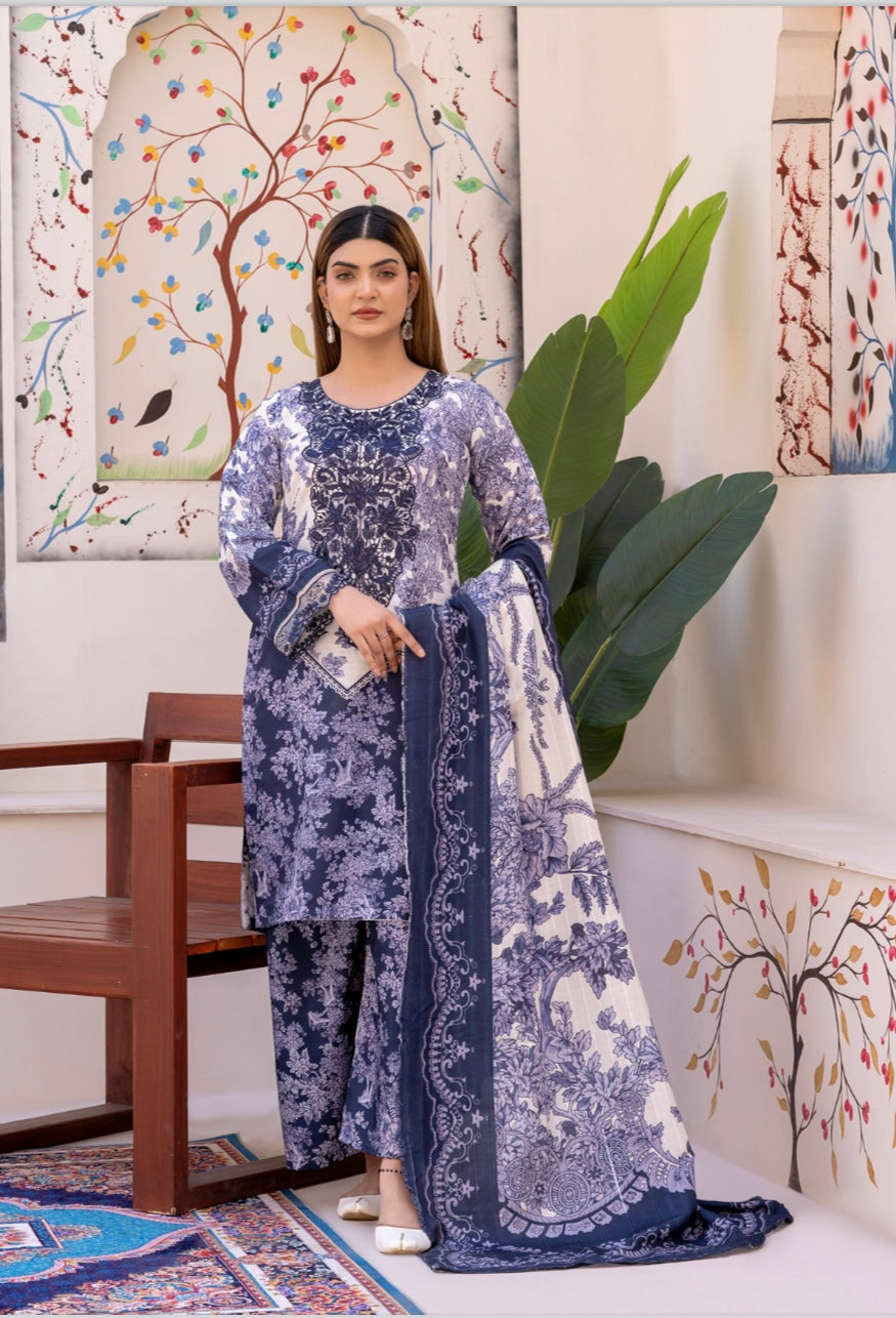 M Print 3 piece slub Pakistani ladies suit B397
