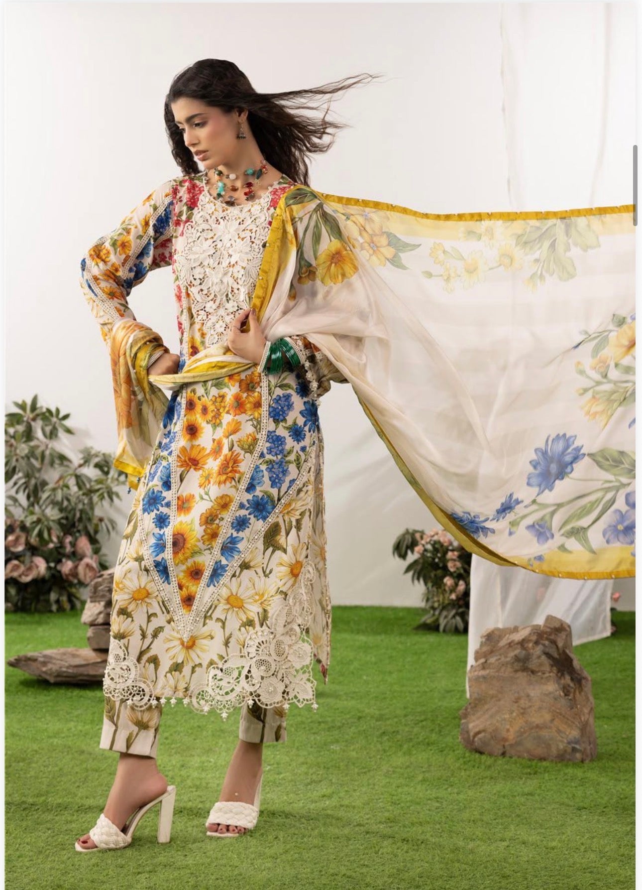 M print Inspired 3 piece embroidery cotton chickenKari 81042 Pakistani ladies suit B520