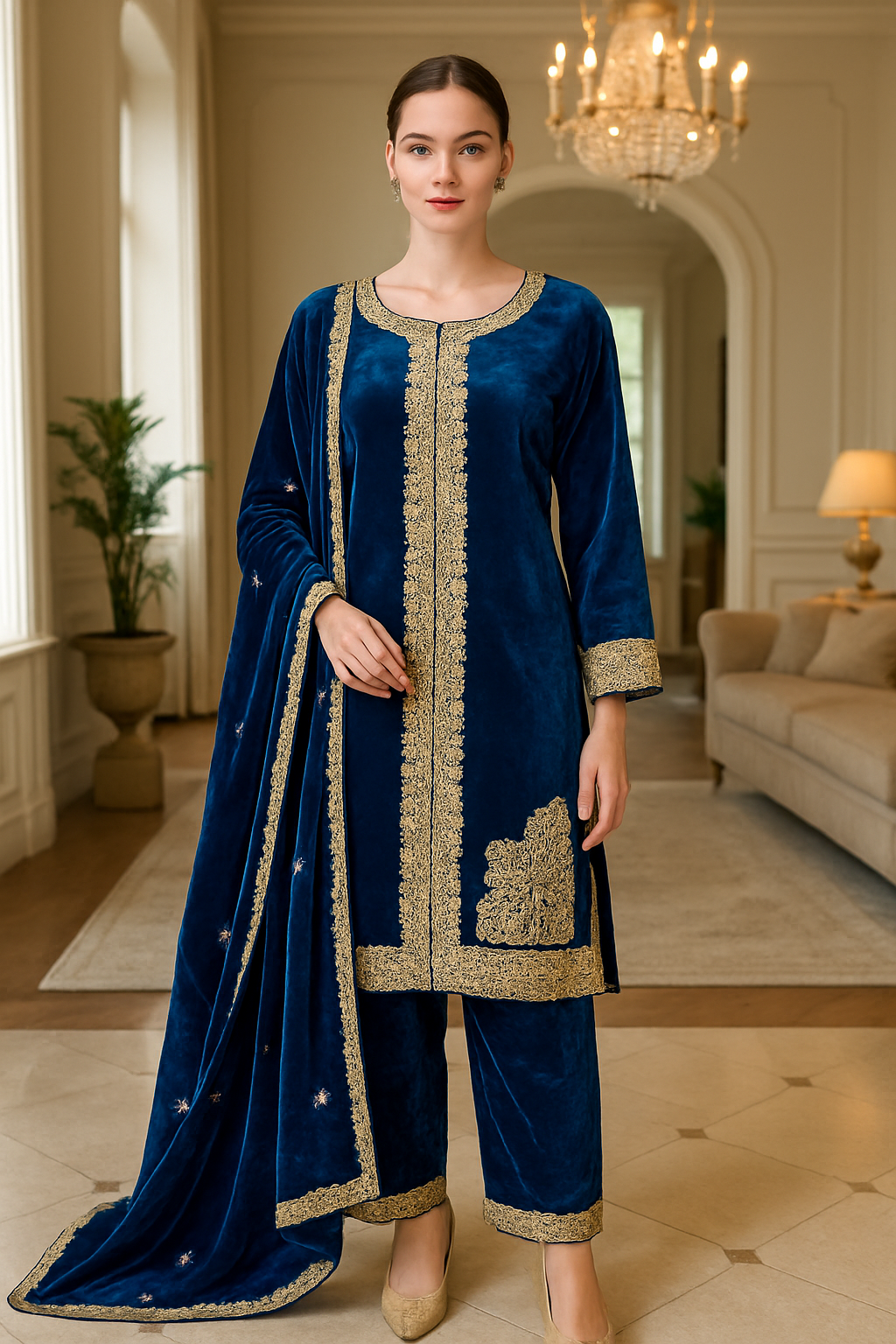 Brit 3 piece velvet_6020 Pakistani ladies suit teal B15