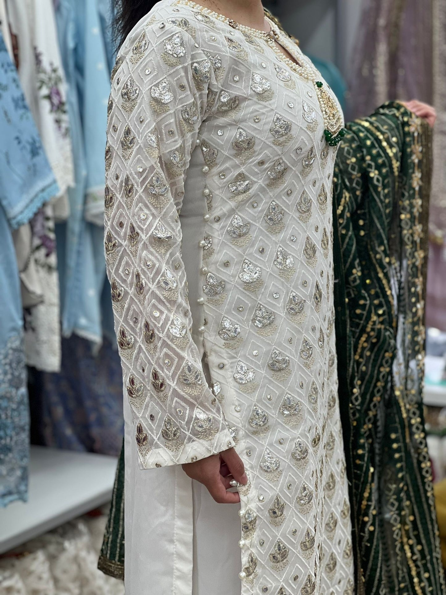 Brit 3 piece luxury chiffon _81042 Pakistani ladies suit Green B226