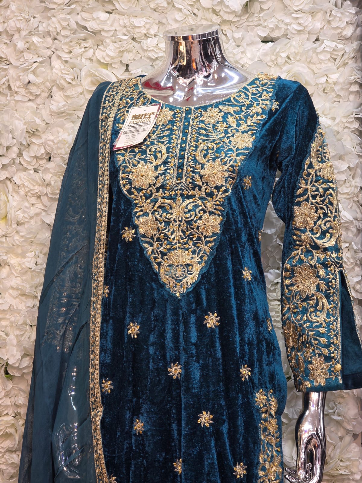 Brit 3 piece velvet_7054 ladies suit teal B49