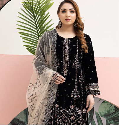 Brit Valvet 3 piece_7044 Pakistani ladies suit black B37