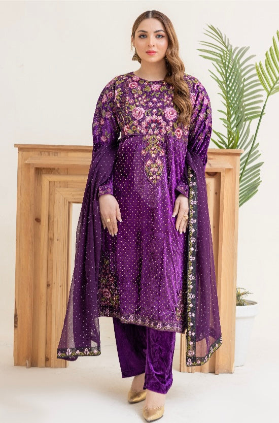 Brit 3 piece velvet_6027 ladies and kids suit Purple B4