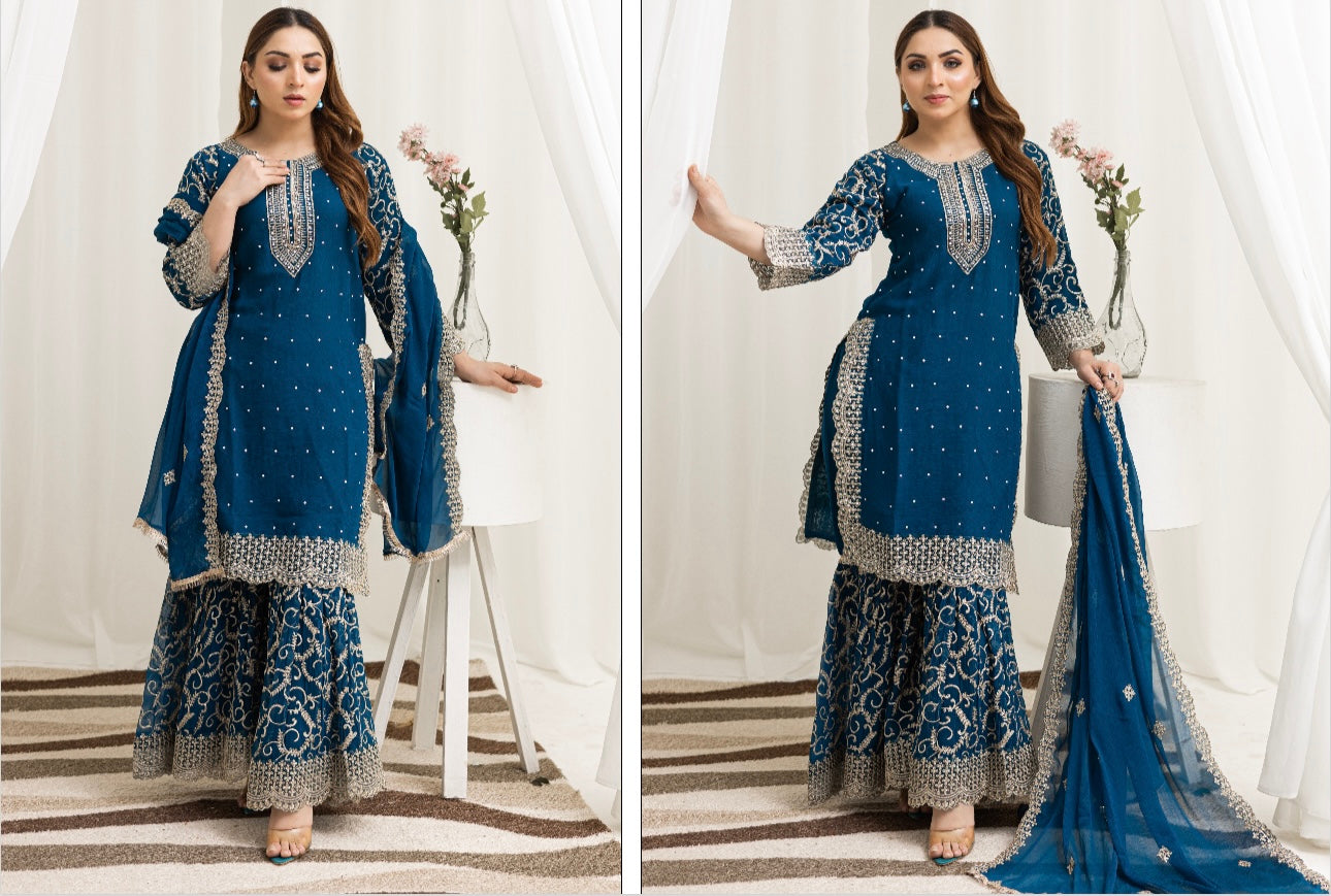 Brit Mother and Daughter 3 piece Chiffon_10028 Teal B99