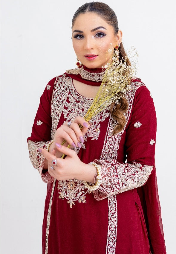 Brit 3 piece chiffon mother and daughter _8091 mehroon ladies suit B76