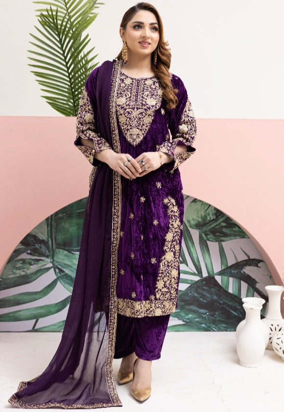 Brit 3 piece velvet_7056 ladies suit purple B49