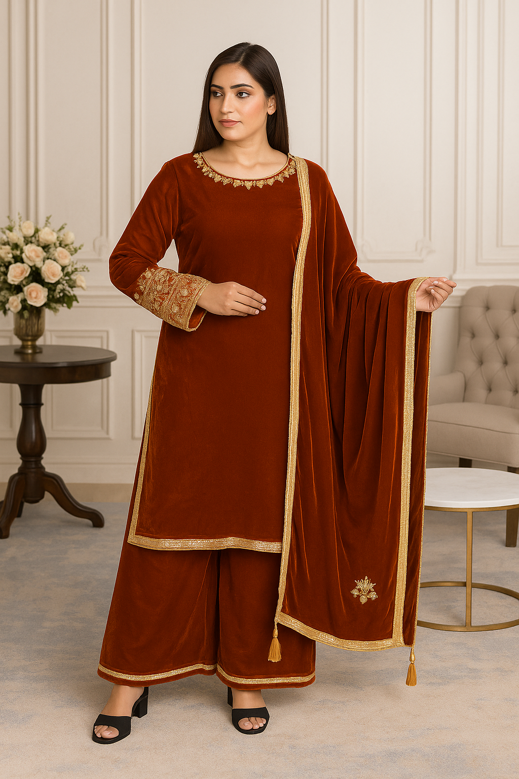 Brit 3 piece luxury 11000 Valvet with Valvet shawl_81042 Pakistani ladies suit B283