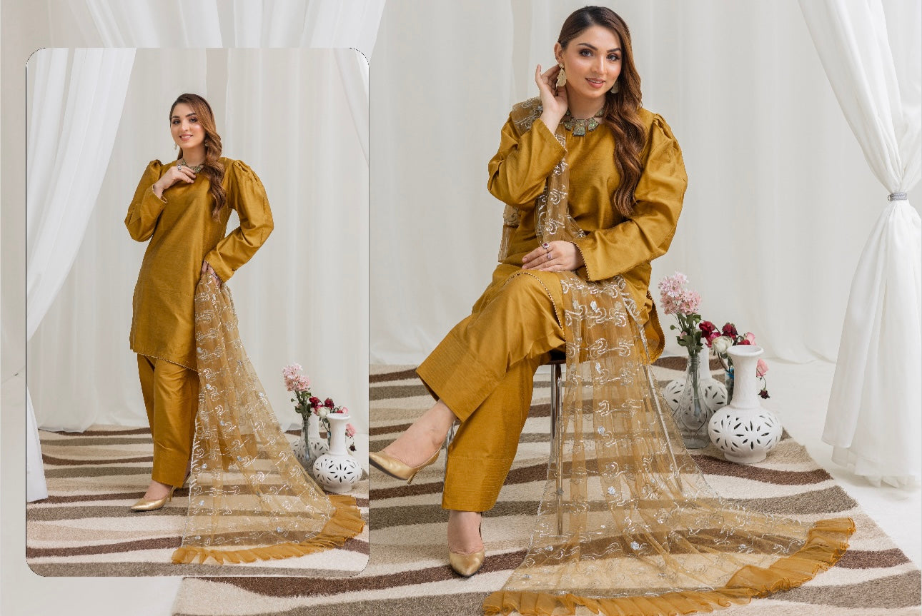FARSHI SHALWAR 3 piece Raw silk_10084 Pakistani suits for ladies B114