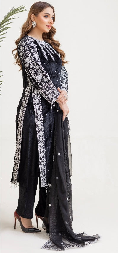 Brit 3 piece velvet_6040 ladies and kids Pakistani suit Black B13