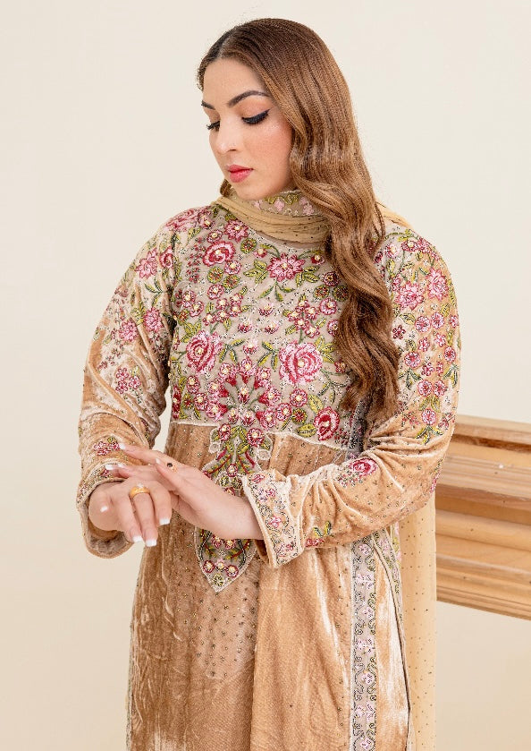 Brit 3 piece velvet_6044 ladies and kids suit gold B4