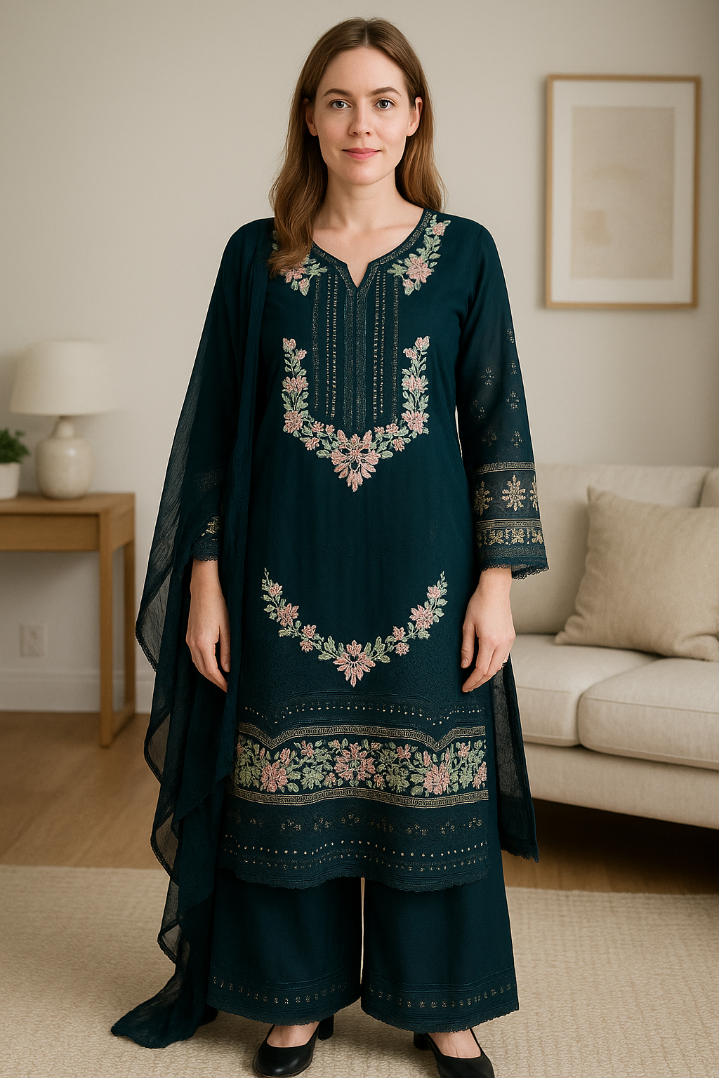 Brit 3 piece luxury linen_81042 Pakistani ladies suit Teal B238