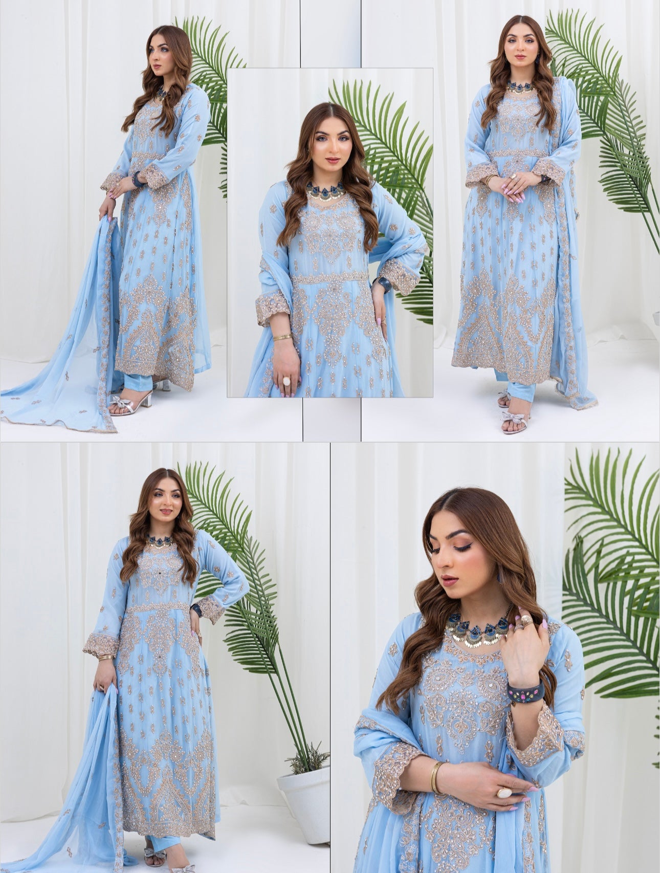 Brit 3 piece chiffon mother and daughter _100225 ice blue ladies suit B139