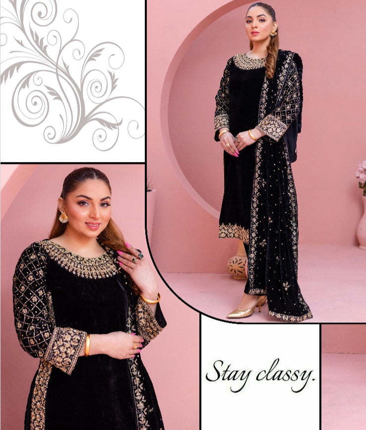 Brit 3 piece velvet_5018 ladies and kids suit black B3