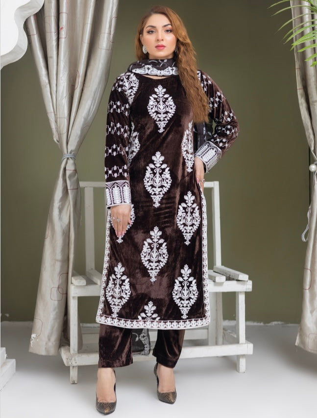 Brit 3 piece velvet_6014 Pakistani ladies suit brown B20