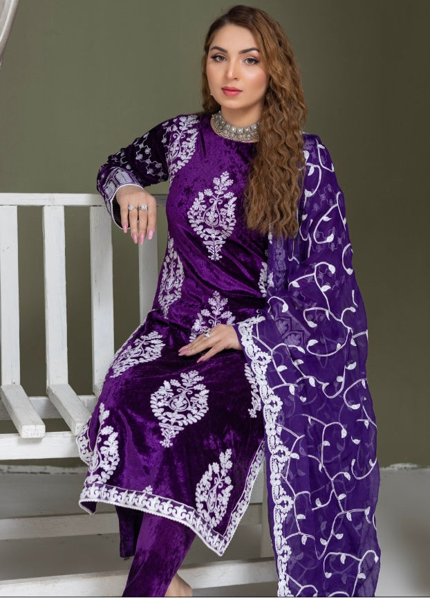 Brit 3 piece velvet_6010 Pakistani ladies suit purple B20
