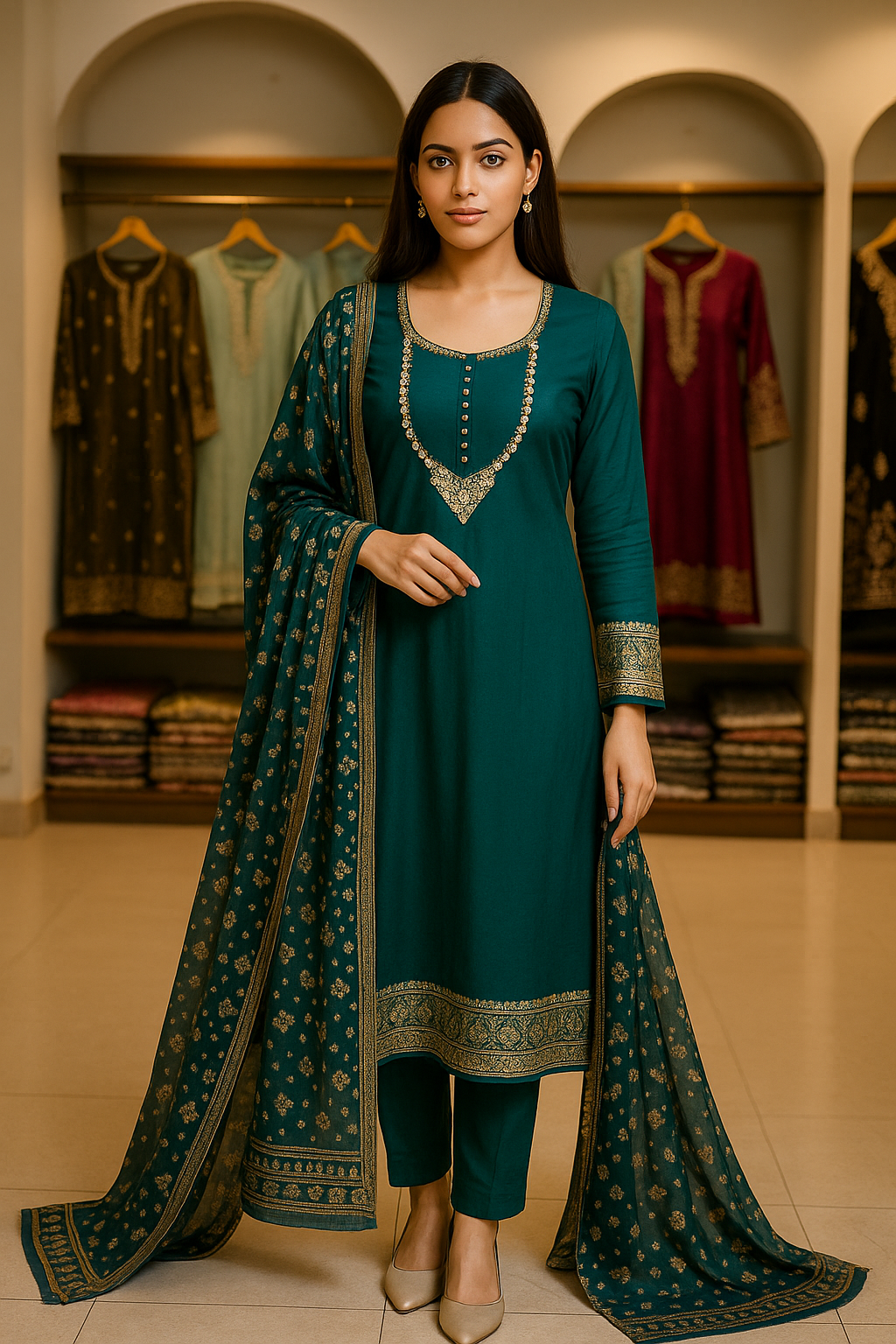 Brit Posh 3 piece linen _81042 Pakistani ladies suit Teal B232