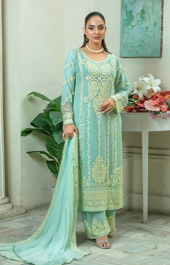 BRIT 3 piece embroidered chiffon ladies dress B618