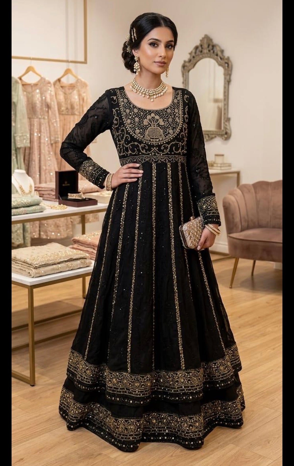 BRIT 3 piece luxury Designer chiffon Maxi collection B718