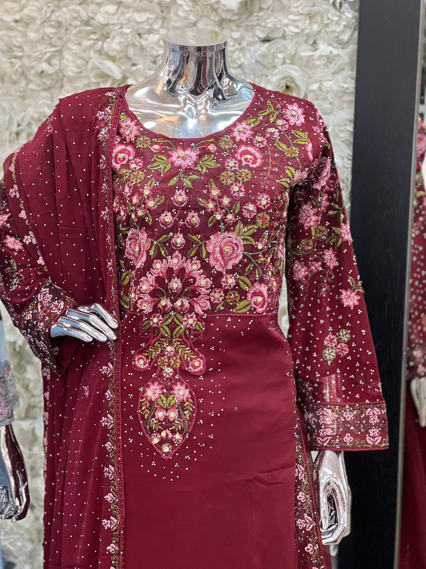 Brit 3 piece chiffon mother and daughter _100214 Maroon ladies suit B75