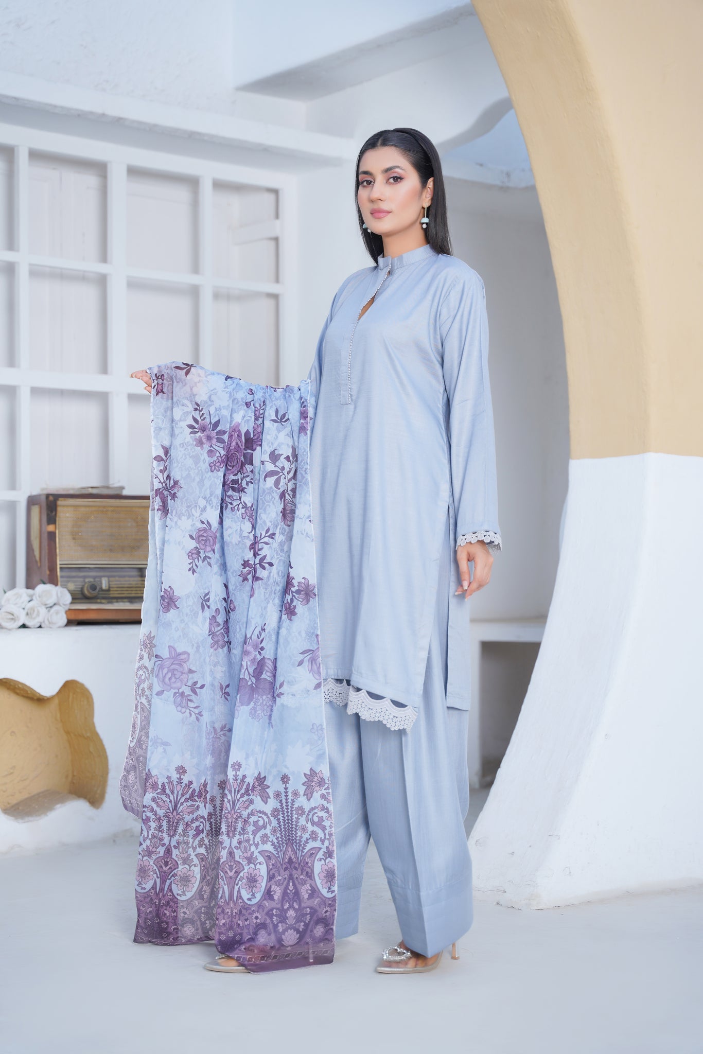 Brit 3 piece Farshi Salwar _100255 ladies suit Ice blue B147