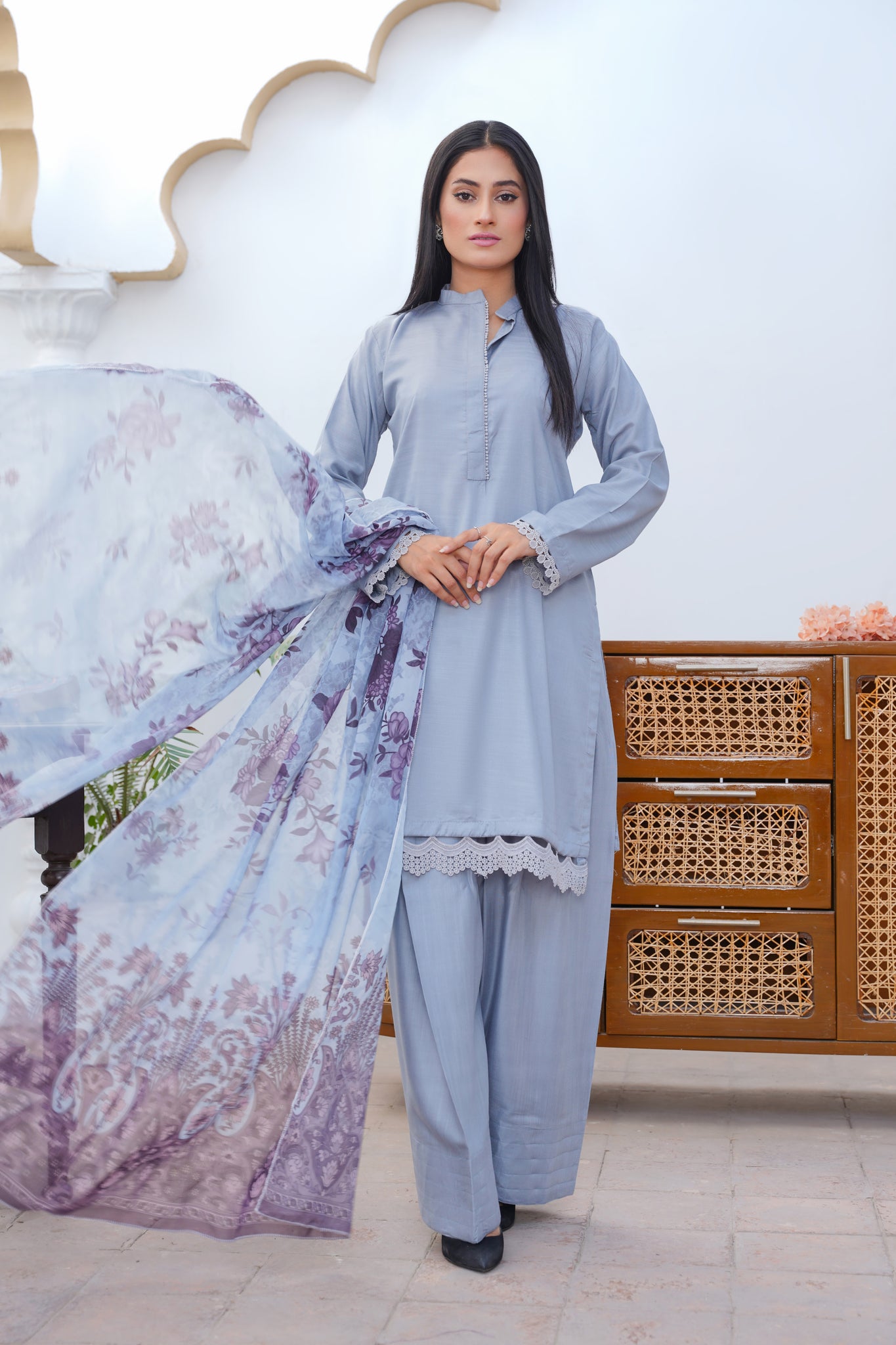 Brit 3 piece Farshi Salwar _100256 ladies suit Grey B147