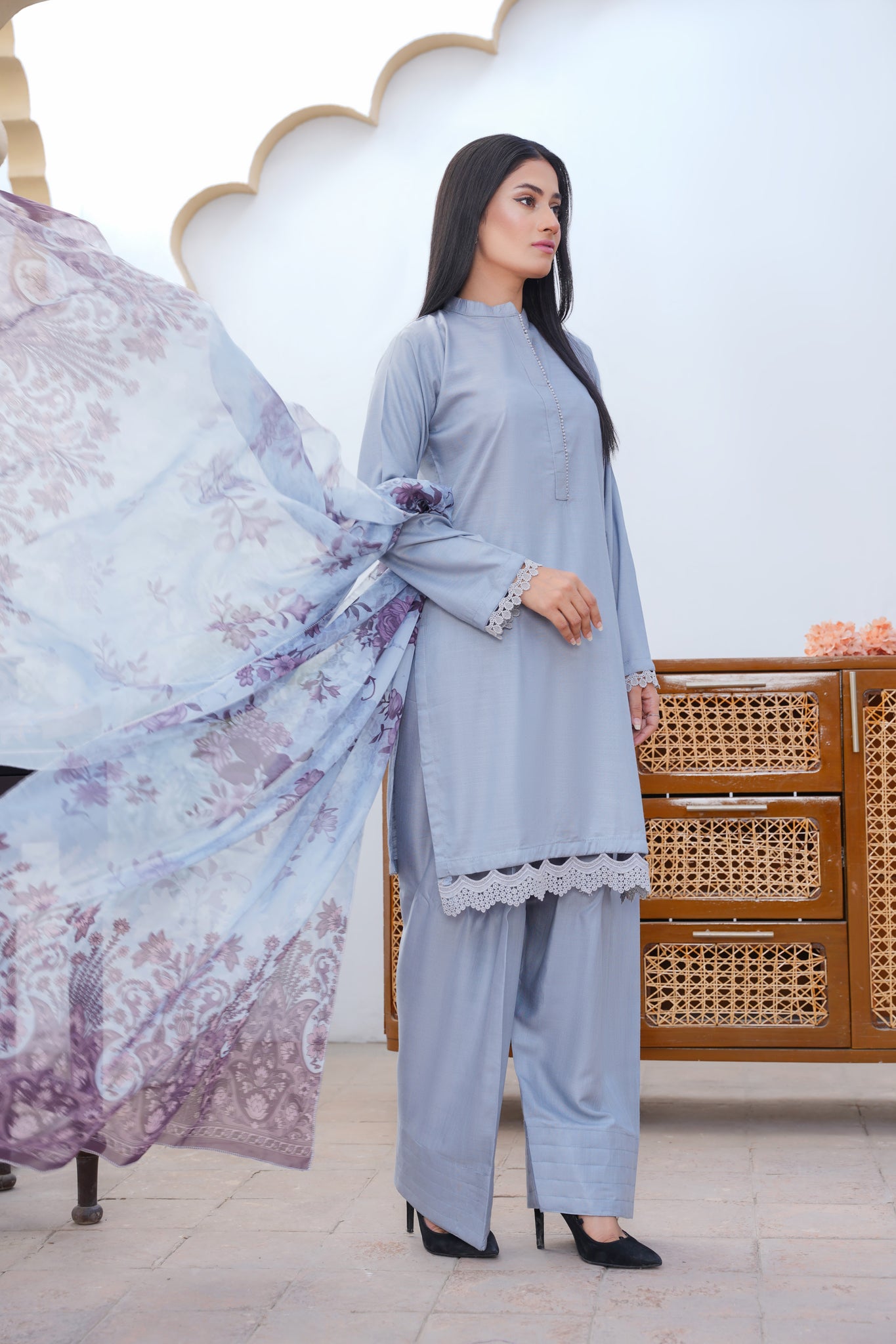 Brit 3 piece Farshi Salwar _100256 ladies suit Grey B147